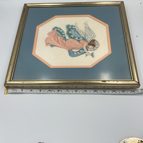 VTG Finished Framed Matted Bethany Angel Mar Bek Cross Stitch Handmade Handsewn - Picture 4 of 7